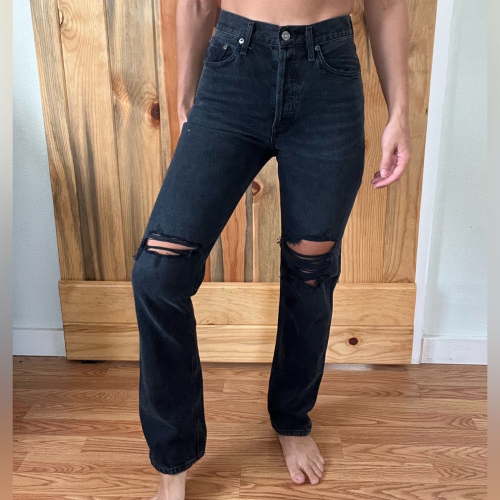 AGOLDE BLACK HIGH WAISTED DISTRESSED VINTAGE STYLE DENIM. Size 24.